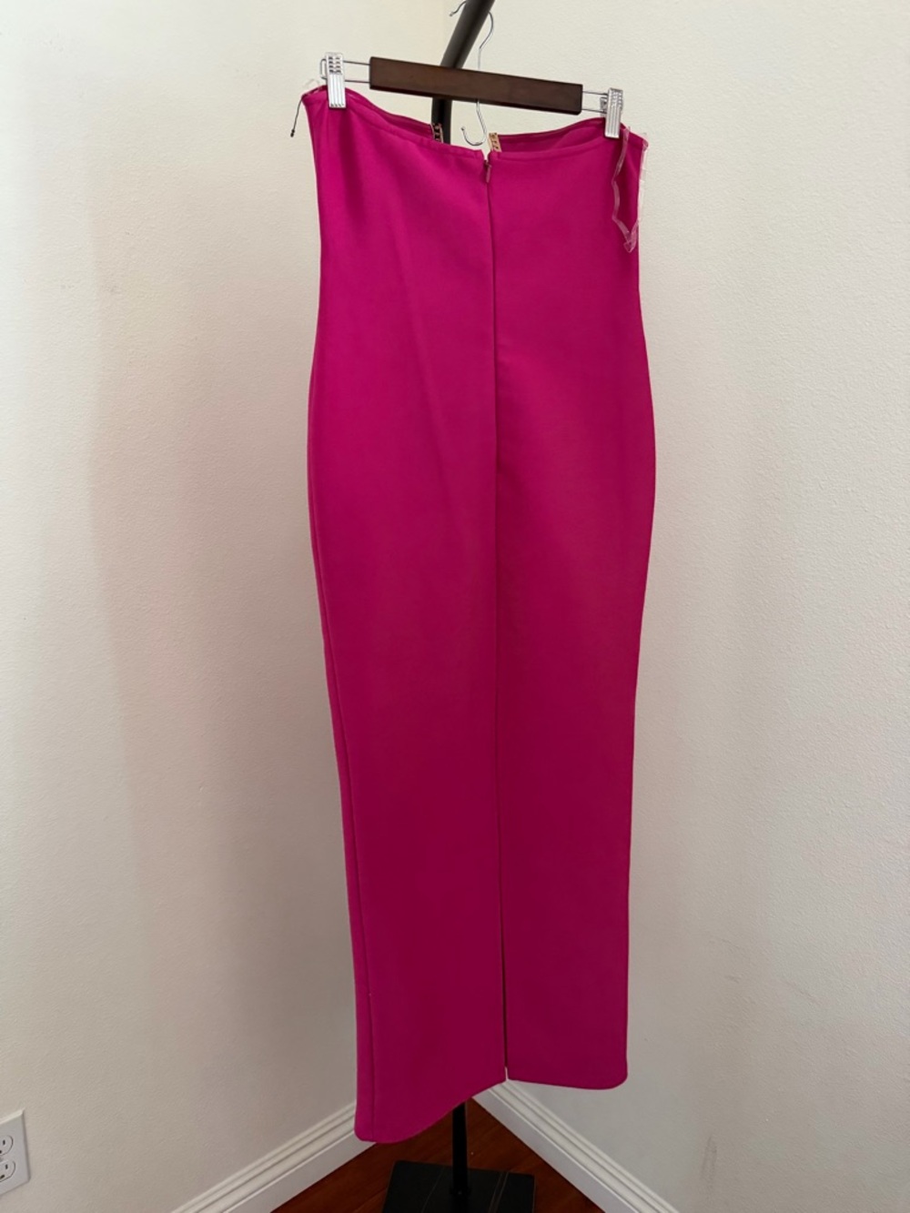 Fashion Nova Strapless Hot Pink Midi Dress with Gold Accent - Picture 3 of 6